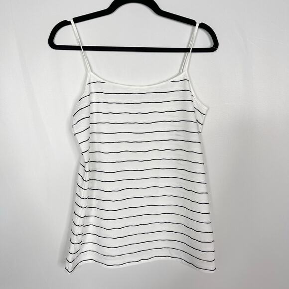 Ann Taylor LOFT Medium White Black Textured Stripe Camisole Tank Top Scoop Neck - Picture 1 of 7